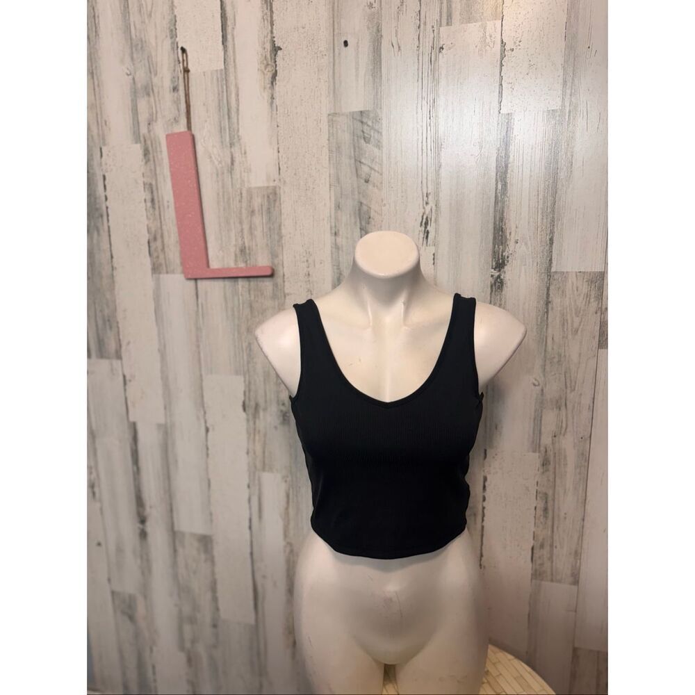 SHEIN Black Ribbed V-Neck Cropped Tank Top Womens Size Large L Basic Cami